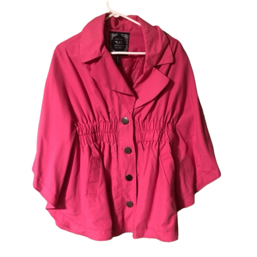New York Yoki Collection Fuchsia Pink Women's Short Sleeve Poncho Cape Jacket M